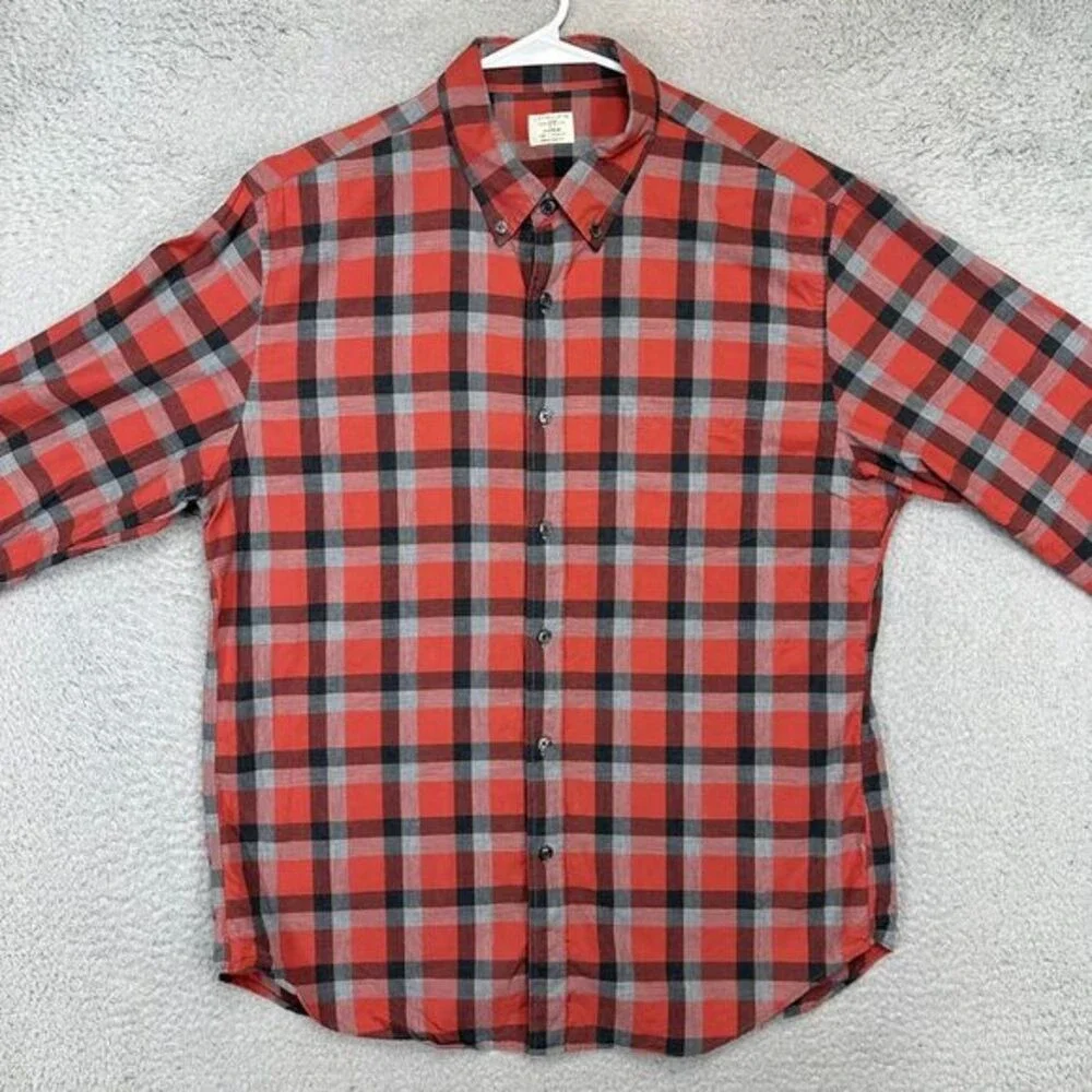 J. Crew Dress Shirt Adult Large 16-16.5 Red Gray Plaid Button Down Pocket Mens